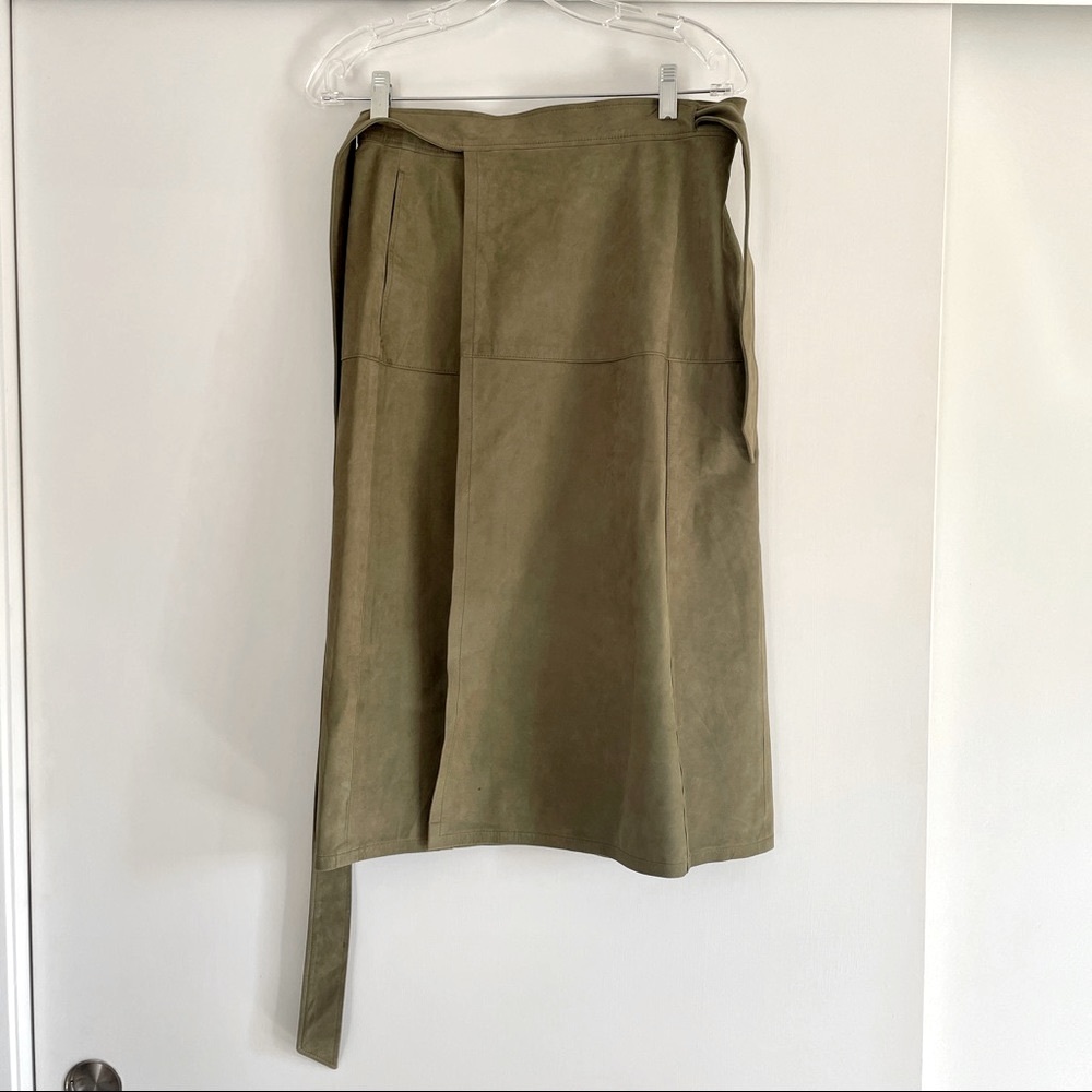 FRAME Olive Green 100% Cow Suede Wrap Skirt LWLT0034 Small